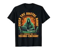 Enter The Digital Haunt Embrace The Techno-Enchant Halloween Camiseta gráfica económica, Hombre, Negro, L