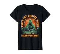 Enter The Digital Haunt Embrace The Techno-Enchant Halloween Camiseta gráfica económica, Mujer, Negro, XS