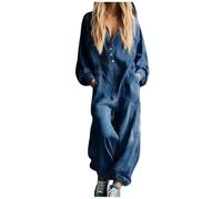 Enterizo de una pieza para mujer, color liso, largo y largo con detalle de bolsillo, cómodo traje de una pieza, para uso diario casual y planes relajados, con un estilo fácil de poner, Bu2., 3XL