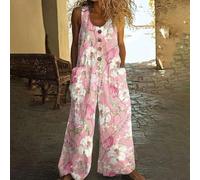 Enterizo estampado sin mangas para mujer, ajuste holgado, casual, de verano, con bolsillos, para vacaciones en la playa, vacaciones y yoga, talla S (L 14)