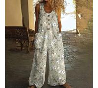 Enterizo estampado sin mangas para mujer, ajuste holgado, casual, de verano, con bolsillos, para vacaciones en la playa, vacaciones y yoga, talla S (XXL 12)