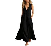 Enterizo para mujer de color liso con detalle de bolsillo, cómodo traje de una pieza, para días de verano, viajes a la playa y vacaciones, con práctico atractivo diario, Negro, XL