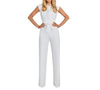 Enterizo sin mangas con cuello halter para mujer, overol de pierna recta con cinturón, overol largo holgado para mujer, mono largo a la moda, elegante, para negocios, oficina, entrenamiento, blanco, M