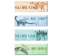 Entgoinggo 4 hojas de pegatinas de pared de dinosaurio con eslóganes ingleses calcomanías de PVC brillante para decoración de dormitorio, cuarto de bebé, arte y suministros de fiesta