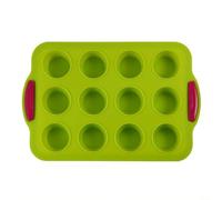 Entgoinggo Molde de silicona para magdalenas con 12 agujeros, antiadherente, bandeja para hornear para bocados de huevo, tartas y galletas, apto para lavavajillas y lekue (verde)
