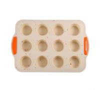 Entgoinggo Molde de silicona para magdalenas con 12 agujeros, antiadherente, bandeja para hornear para bocados de huevo, tartas y galletas, apto para lavavajillas y lekue (beige)