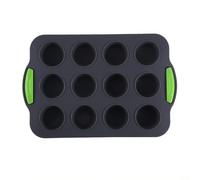 Entgoinggo Molde de silicona para magdalenas con 12 agujeros, antiadherente, bandeja para hornear para bocados de huevo, tartas y galletas, apto para lavavajillas y lekue (gris)