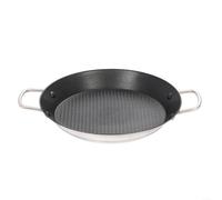 Entgoinggo Paellera de acero inoxidable, con revestimiento antiadherente y base de triple capa, para calor uniforme, asas dobles, para filetes de arroz y mariscos y para cocina versátil (32 cm)