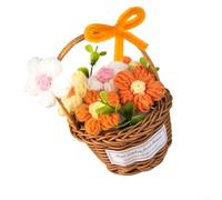 Entgoinggo Ramo de flores de ganchillo hecho a mano, cesta de margaritas de punto para decoración del hogar, boda, cumpleaños, ceremonia de graduación y recuerdos para mini arreglos florales de hilo