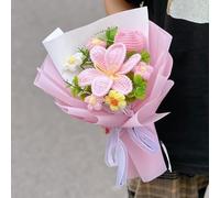 Entgoinggo Ramo de peonías de punto hecho a mano con hilo de ganchillo, arreglo floral para San Valentín, cumpleaños, boda, día del profesor, decoración artística para el hogar y el jardín con bolsa