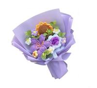 Entgoinggo Ramo de peonías hecho a mano de punto de ganchillo Arreglo floral para San Valentín, cumpleaños, boda, día del profesor, decoración artística para el hogar y el jardín con bolsa de regalo