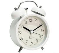 Entgoinggo Reloj despertador de metal silencioso con luminoso para esfera y luz nocturna mecánico para estudiantes, dormitorio, brilla en la cara oscura, sin tictac, segundo de barrido (blanco suave)