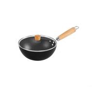 Entgoinggo Sartén antiadherente de hierro con tapa de vidrio, estufas de gas y eléctricas, utensilios de cocina para freír y cocinar al vapor (22 cm)