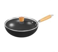 Entgoinggo Sartén antiadherente de hierro con tapa de vidrio, estufas de gas y eléctricas, utensilios de cocina para freír y cocinar al vapor (24 cm)