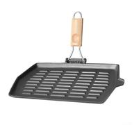 Entgoinggo Sartén de hierro fundido con mango de madera plegable, sartén antiadherente pre-sazonada para cocinar filetes de 21 x 35 cm