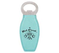 Enthoozies But First Coffee - Abridor de botellas magnético grabado con láser, color verde azulado, 1.75 x 4.75 pulgadas