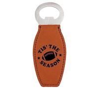 Enthoozies Football Tis' The Season - Abridor de botellas magnético grabado con láser de cuero crudo, 4,5 x 11,9 cm