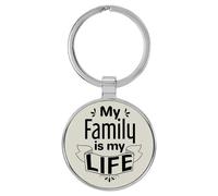 Enthoozies Llavero de cuero sintético grabado con láser My Family is my Life, 1.5 x 3 pulgadas, Blanco, 1.5" x 3"