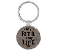 Enthoozies Llavero de cuero sintético grabado con láser My Family is my Life, 1.5 x 3 pulgadas, Gris, 1.5" x 3"