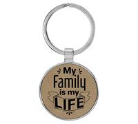 Enthoozies Llavero de cuero sintético grabado con láser My Family is my Life, 1.5 x 3 pulgadas, Marrón claro, 1.5" x 3"