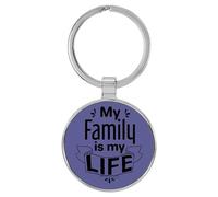Enthoozies Llavero de cuero sintético grabado con láser My Family is my Life, 1.5 x 3 pulgadas, Púrpura, 1.5" x 3"