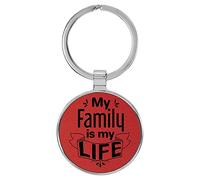 Enthoozies Llavero de cuero sintético grabado con láser My Family is my Life, 1.5 x 3 pulgadas, Rojo, 1.5" x 3"
