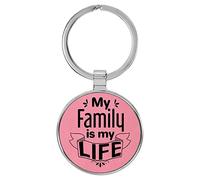 Enthoozies Llavero de cuero sintético grabado con láser My Family is my Life, 1.5 x 3 pulgadas, Rosa, 1.5" x 3"