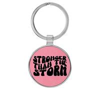 Enthoozies Stronger Than the Storm Llavero de cuero sintético grabado con láser - 1.5 x 3 pulgadas, Rosa, 1.5 x 3 Inches