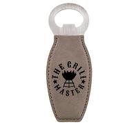 Enthoozies The Grill Master - Abridor de botellas magnético gris grabado con láser, 4,5 x 11,9 cm