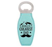 Enthoozies World's Greatest Dad - Abridor de botellas magnético grabado con láser, color verde azulado, 4,5 x 11,9 cm