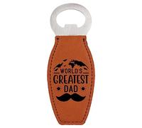 Enthoozies World's Greatest Dad - Abridor de botellas magnético grabado con láser de cuero crudo, 4,5 x 11,9 cm