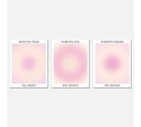 Enthusiasm Juego de 3 pósteres minimalistas de arte de pared con degradado de energía de aura, con texto en inglés "What You Think You Become Pink Aura Energy Gradient", sin marco (40 x 60 cm)