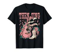 Entonces Sing My Soul Bota Vaquera Guitarra Rosa Christian Western Camiseta