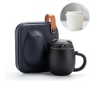 Entonic Tazas de gato con infusor y tapa, bonitas tazas de té kawaii de cerámica para remojar hojas sueltas, tetera de porcelana hecha a mano para oficina en casa, estuche portátil inastillable de 350