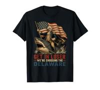 Entra en el Perdedor cruzando Delaware George Washington Shark Divertido Camiseta