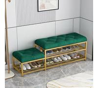 Entrada Banco Almacenamiento Zapatos en Cuero Sintético con Patas Metal Dorado Zapatero Organizador 2-Niveles con Asiento Acolchado para Sala De Estar(Green,140*35*46cm/55.1*13.8*18.1in)