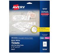 Entradas imprimibles de Avery, mate blanco, con pestaña arrancable, 2,5-1,9 x 12,7-1,3 cm, pack de 500 (16795), color blanco 1 Pack