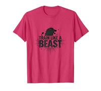 Entrena como una Bestia: león Feroz Motivacional Camiseta, Hombre, Rojo Jaspeado, XXL