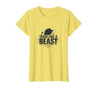 Entrena como una Bestia: león Feroz Motivacional Camiseta, Mujer, Limón, XS