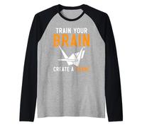 Entrena tu Cerebro CREA una grulla Papel Origami Arte Japonés Camiseta Manga Raglan