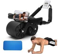 Entrenador abdominal de rebote automático para el hogar, rueda abdominal de rebote, ruedas dobles estables, entrenador abdominal, rodillo abdominal con alfombrilla para rodillas y soporte para