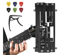 Entrenador de acordes de guitarra para principiantes, prensatelas de guitarra con 6 púas de guitarra y 1 clip de tono, kit de herramientas de aprendizaje de guitarra para principiantes (negro)