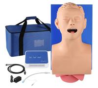 Entrenador de gestión de vías respiratorias para adultos, maniquí de entrenamiento de intubación médica con simulador electrónico, funda de transporte azul, para educación en laboratorio de ciencias