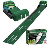 Entrenador de golf de 275 cm, portátil, con función de retorno automático de bola, verde de 3 agujeros, para el hogar, la oficina y el uso al aire libre, mejora la precisión y el nivel de habilidad.