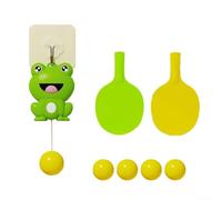 Entrenador de tenis de mesa compacto con rana colgante para fitness y diversión con niños y adultos (5 pelotas + 2 tiros)