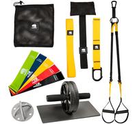 Entrenamiento en suspensión (incluye anclaje de pared y puerta), rueda abdominal y bandas elásticas de musculación. Gimnasio en casa con rodillo abdominal, cintas elásticas musculación y cuerdas