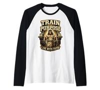 Entrenar con propósito Oración Cristiana Halterofilia Camiseta Manga Raglan