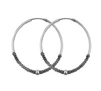 ENTREPLATA Aros de Plata 925 Estilo Bali Ovalados - Par de Pendientes Criollas Piercing Unisex Hechos a Mano de 40 mm - Diseño Étnico Artesanal en Plata de Ley - Modelo 15