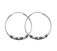 ENTREPLATA Aros de Plata 925 Estilo Bali - Par de Pendientes Criollas Piercing Unisex Hechos a Mano de 30 mm - Diseño Étnico Artesanal en Plata de Ley - Modelo 38