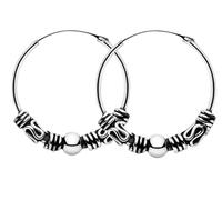 ENTREPLATA Aros de Plata 925 Estilo Bali - Par de Pendientes Criollas Piercing Unisex Hechos a Mano de 40 mm - Diseño Étnico Artesanal en Plata de Ley - Modelo 11